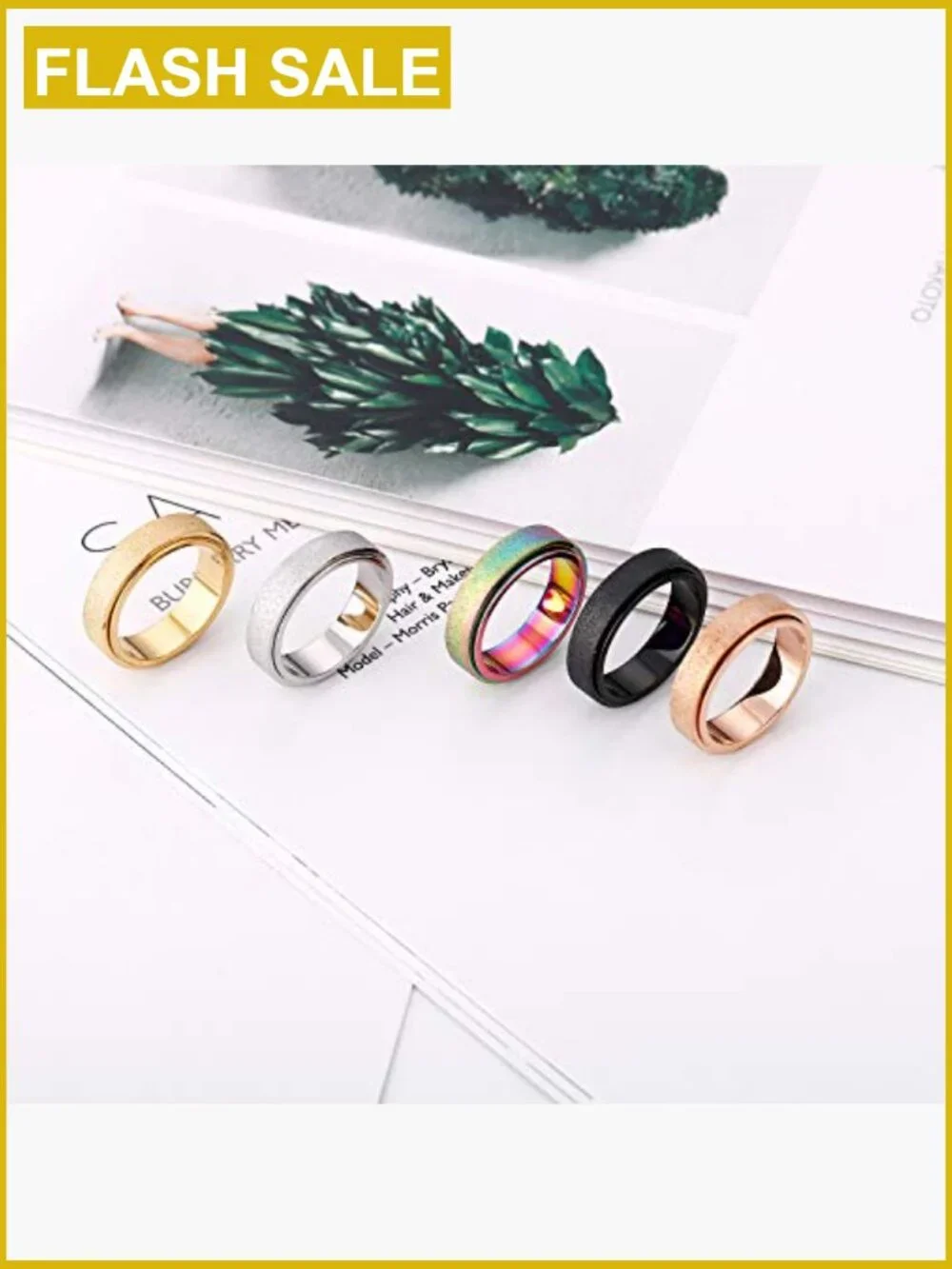 Spinner Anxiety Ring Fidget Ring Stainless Steel Size 6-12 6mm Width
